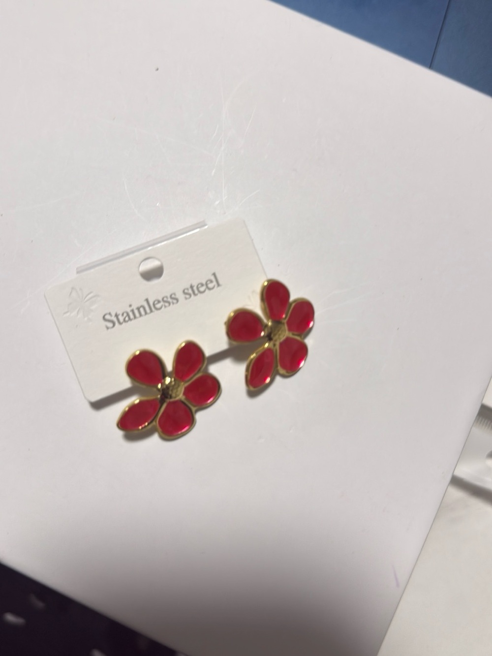 Gold-Plated Stainless Steel Flower Stud Earrings - Pink